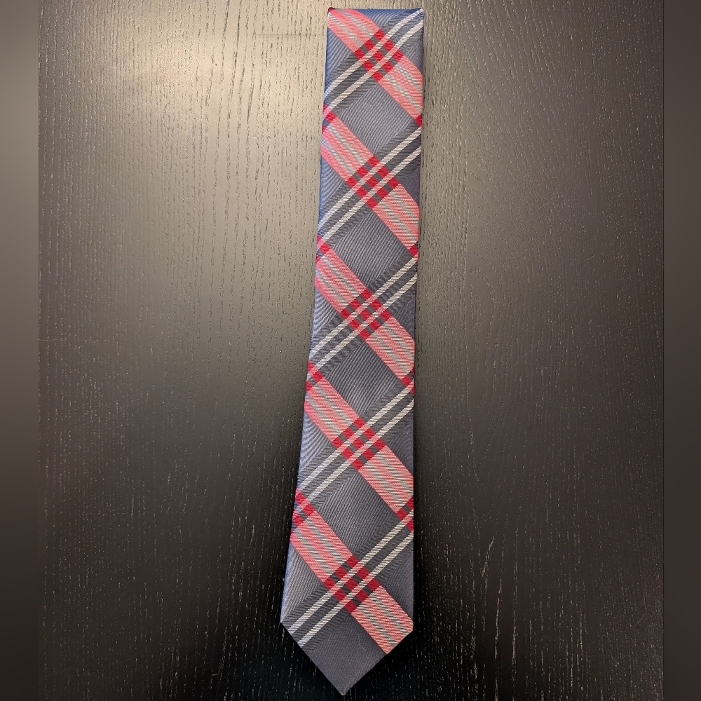 3 For $24 JF J.Ferrar Charcoal and Crimson Checkered Tie
